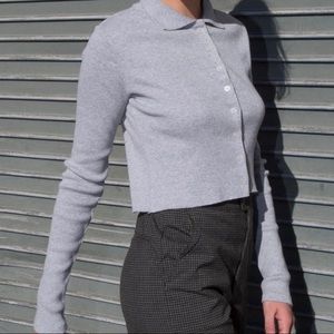 Brandy gray ribbed button down top